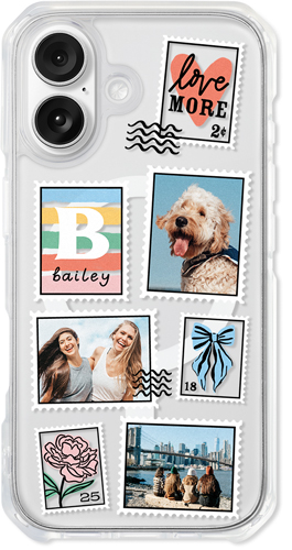 Stamp Collage iPhone Clear Impact Case, With Magsafe, Impact Clear, iPhone 16, White