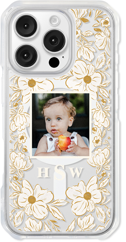 Classic Floral Monogram iPhone Clear Impact Case, With Magsafe, Impact Clear, iPhone 16 Pro, Beige