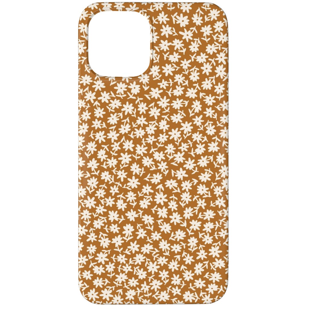 Ditsy Floral - Cream on Golden Mustard Brown Phone Case, Silicone Liner Case, Matte, iPhone 11 Pro Max, Brown