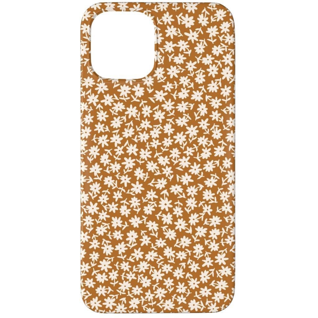 Ditsy Floral - Cream on Golden Mustard Brown Phone Case, Silicone Liner Case, Matte, iPhone 11 Pro Max, Brown, Brown