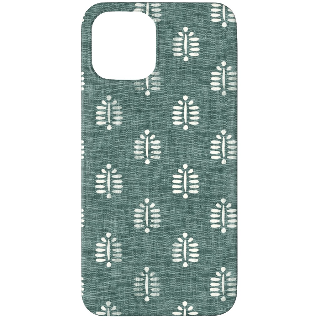 Block Print Fern on Dark Jade Phone Case, Silicone Liner Case, Matte, iPhone 11 Pro, Green, Classic Green