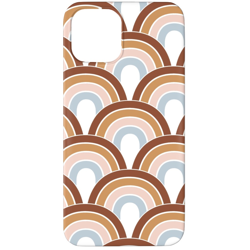 Retro Rainbow Waves - Scales and Curves - Rust Beige Blush Blue on White Phone Case, Silicone Liner Case, Matte, iPhone 11 Pro, Orange, Orange