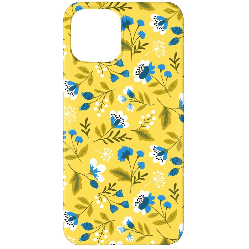 Colorful Spring Flowers - Blue on Yellow Phone Case, Silicone Liner Case, Matte, iPhone 11 Pro, Yellow