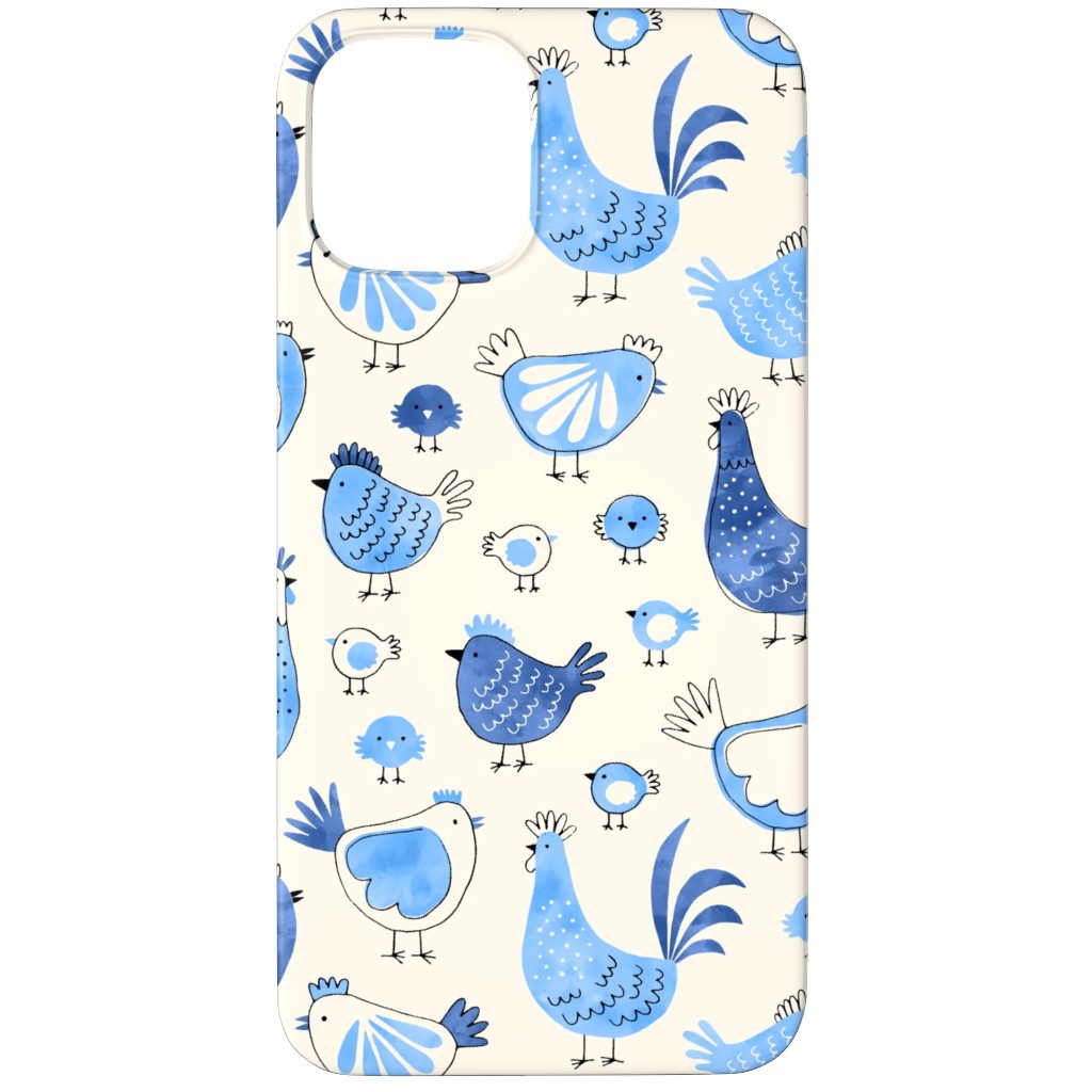 Chicken and Rooster - Watercolor - Blue on Creme Phone Case, Silicone Liner Case, Matte, iPhone 11 Pro, Blue, True Blue