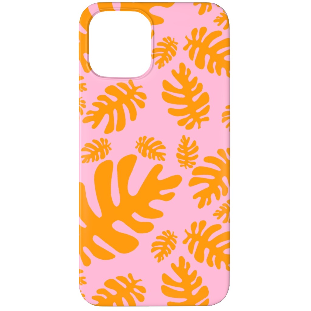 Funky Tropical Leaf - Orange and Blush Phone Case, Slim Case, Matte, iPhone 11 Pro, Pink, Bright Pink