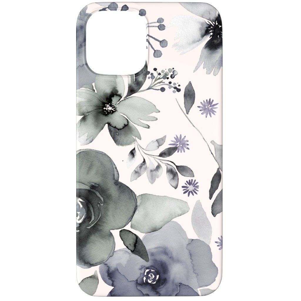 Wintery Watercolor Flower Bouquets - Navy Phone Case, Slim Case, Matte, iPhone 11 Pro, Blue, True Blue