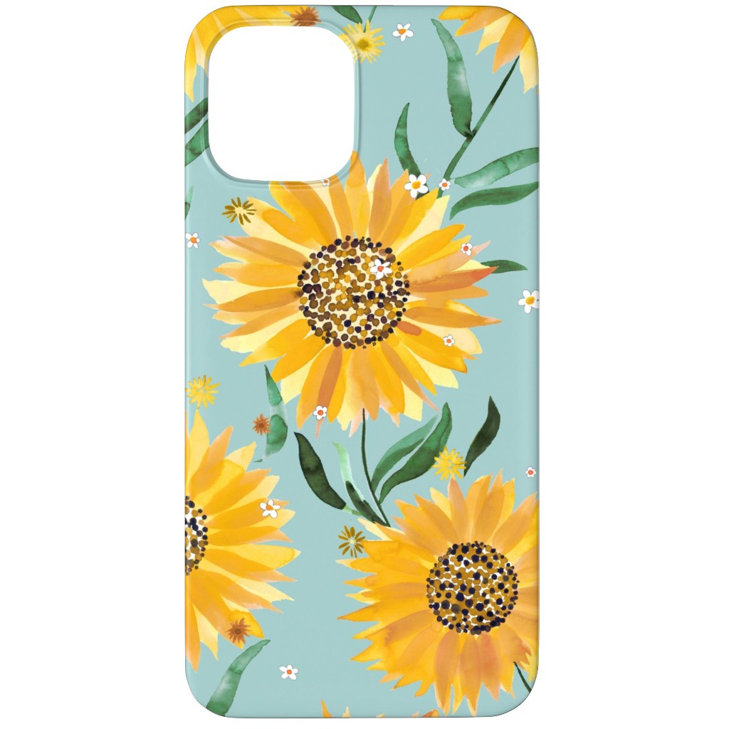 Watercolor Sunflowers - Yellow on Blue Phone Case, Slim Case, Matte, iPhone 11 Pro, Yellow