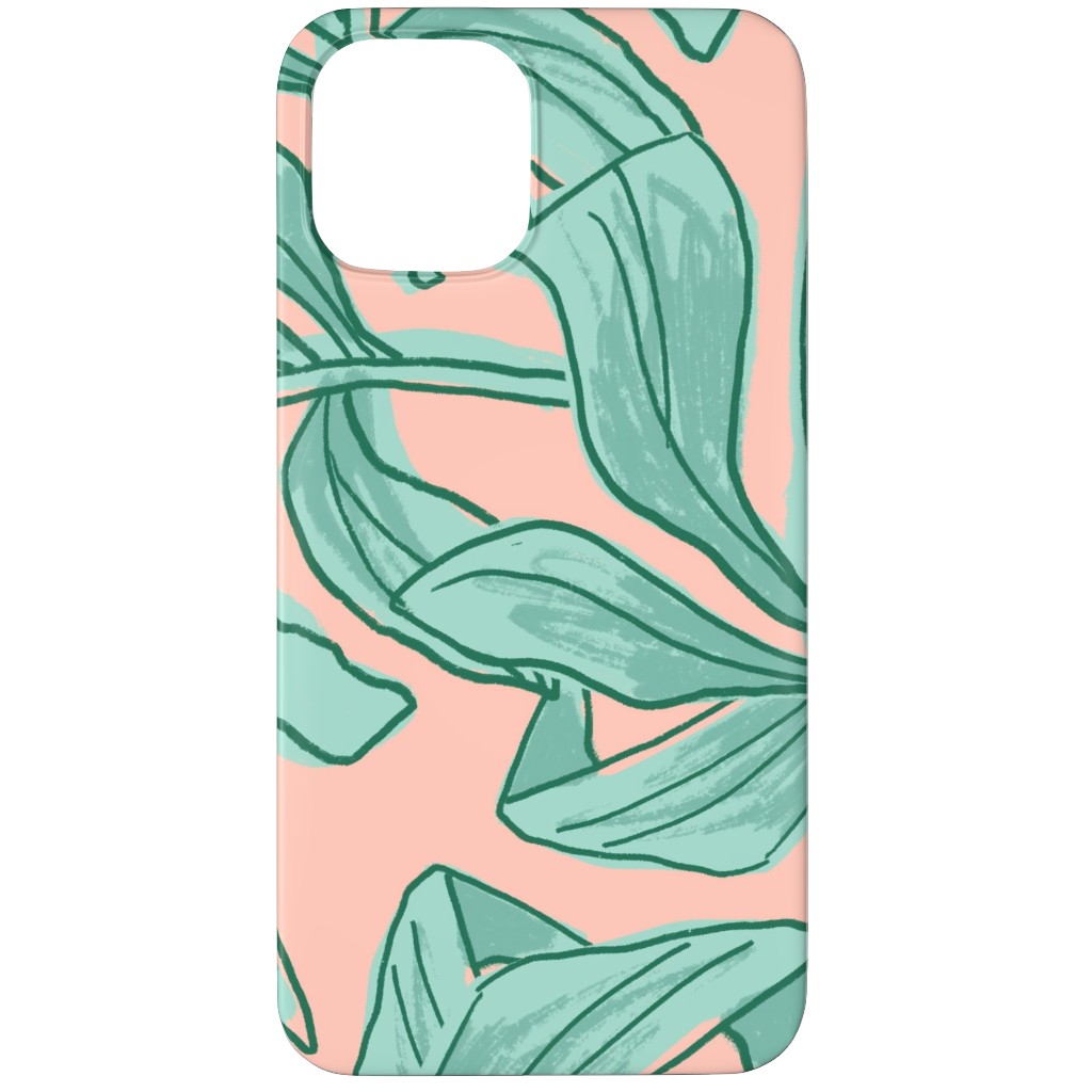 Lush Tropical Leaves - Pink and Mint Phone Case, Slim Case, Matte, iPhone 11 Pro, Green