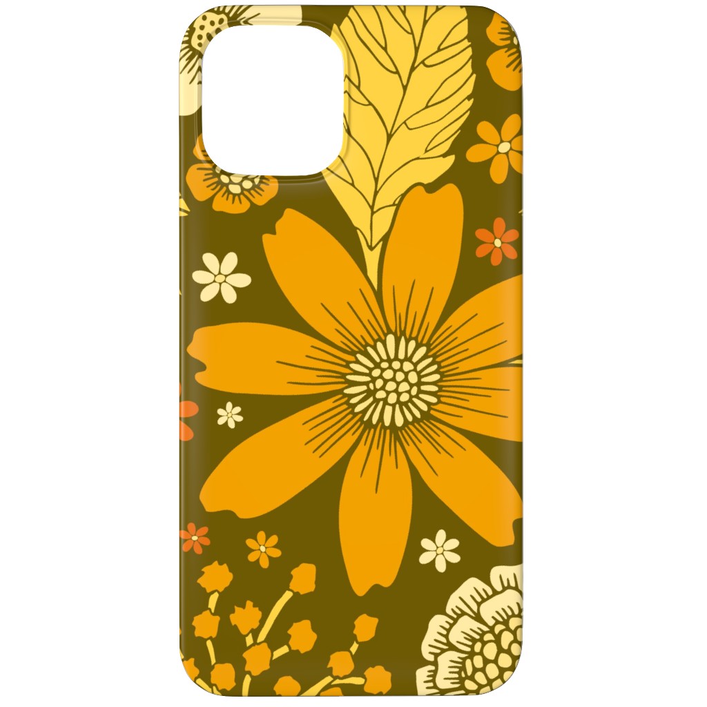 1970s Retro Flowers - Yellow, Orange & Olive Green Phone Case, Slim Case, Matte, iPhone 11 Pro, Orange, Orange