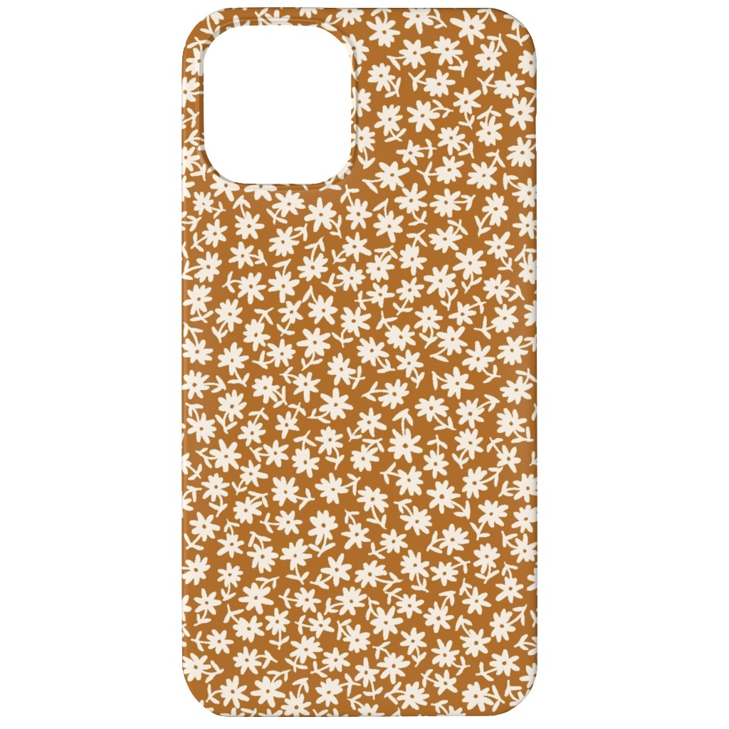Ditsy Floral - Cream on Golden Mustard Brown Phone Case, Silicone Liner Case, Matte, iPhone 11, Brown