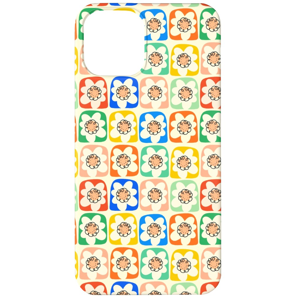 Abstract Retro Flower Doodle Squares - Multi Phone Case, Silicone Liner Case, Matte, iPhone 11, Multicolor