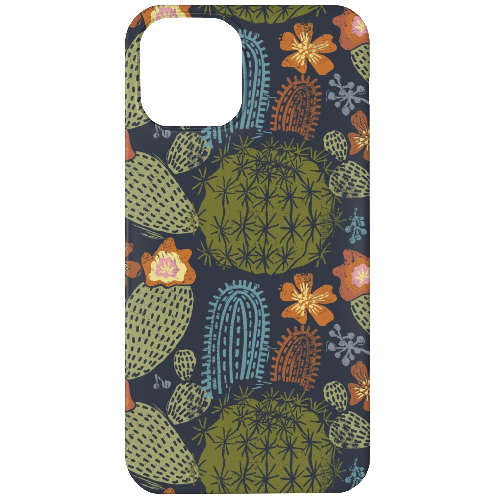 Cactus Garden - Block Print Style - Dark Phone Case, Silicone Liner Case, Matte, iPhone 11, Green
