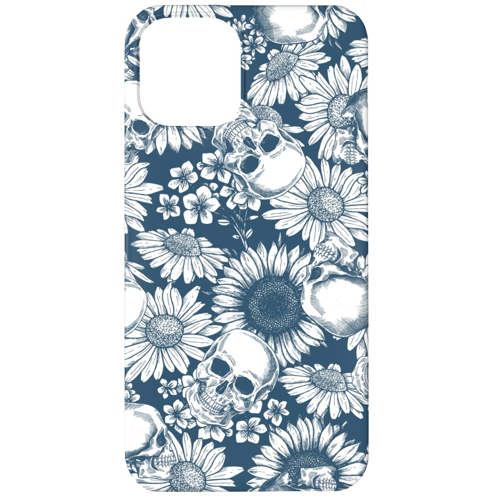 Floral Skull - Blue Phone Case, Silicone Liner Case, Matte, iPhone 11, Blue