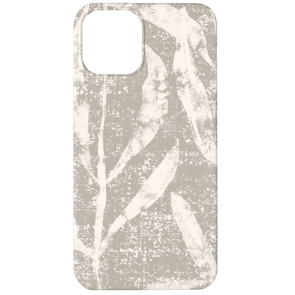 Grass Cloth With Leaves - Gray and Cream Phone Case, Silicone Liner Case, Matte, iPhone 11, Beige, Pearl