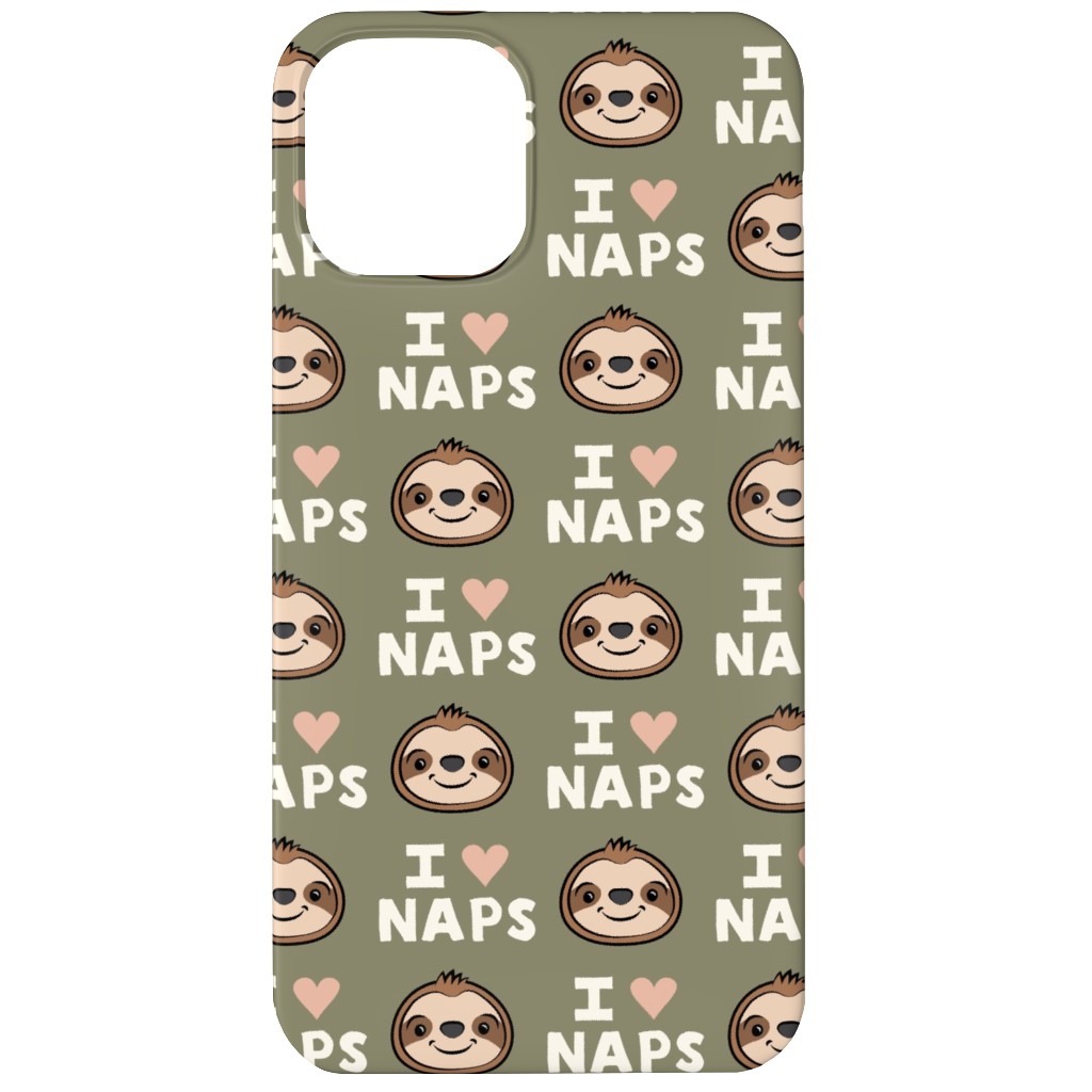 I Heart Naps - Cute Sloths - Olive Green Phone Case, Slim Case, Matte, iPhone 11, Green