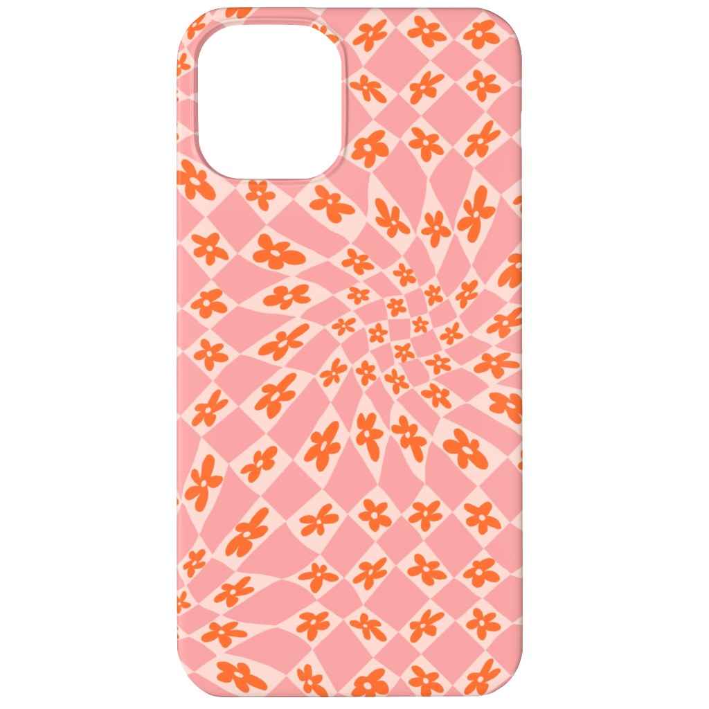 Trippy Checker - Floral - Pink and Orange Phone Case, Slim Case, Matte, iPhone 11, Pink