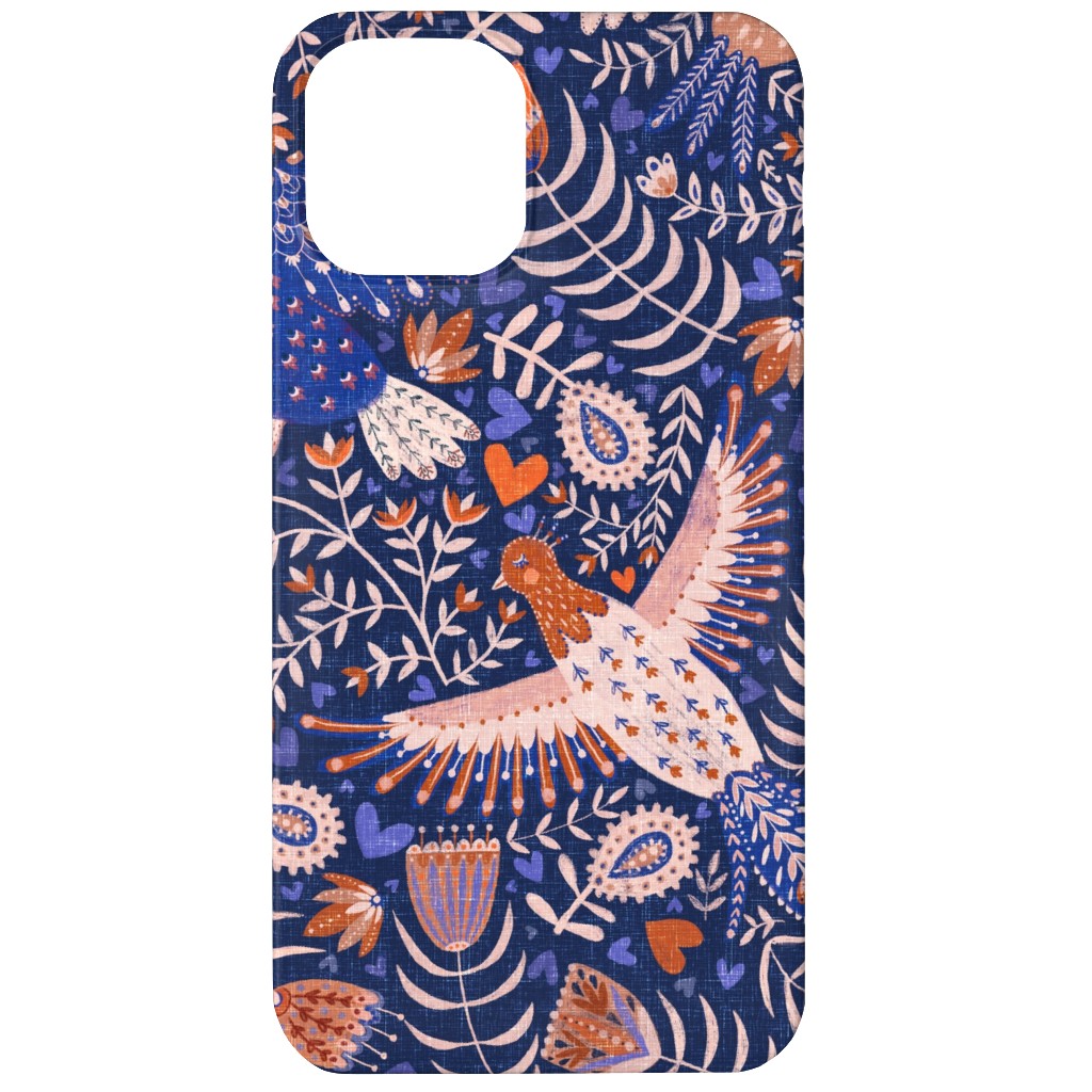 Swedish Folk Art Birds - Blue Phone Case, Slim Case, Matte, iPhone 11, Blue