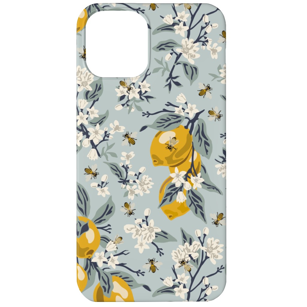 Bees, Blossoms & Lemons - Blue Phone Case, Slim Case, Matte, iPhone 11, Blue