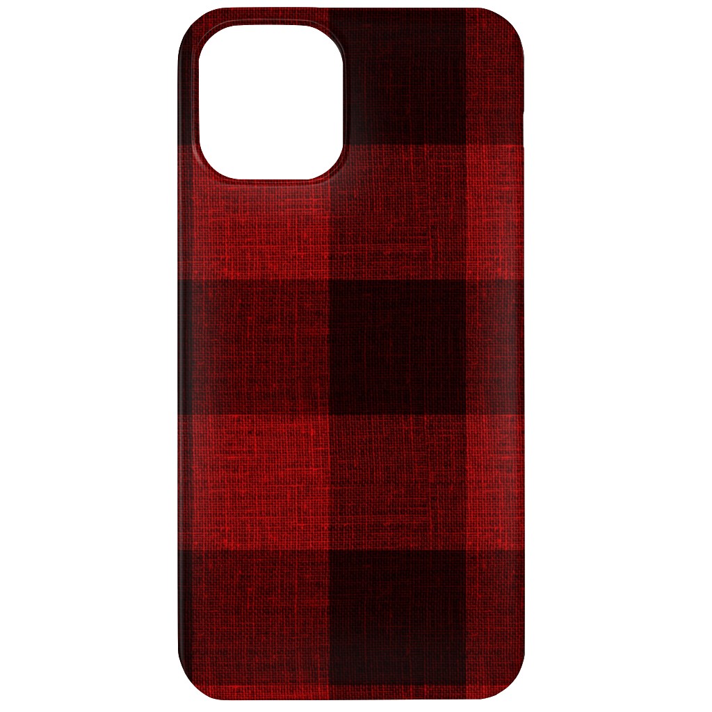 Linen Look Gingham Lumberjack - Red, Black Phone Case, Slim Case, Matte, iPhone 11, Red