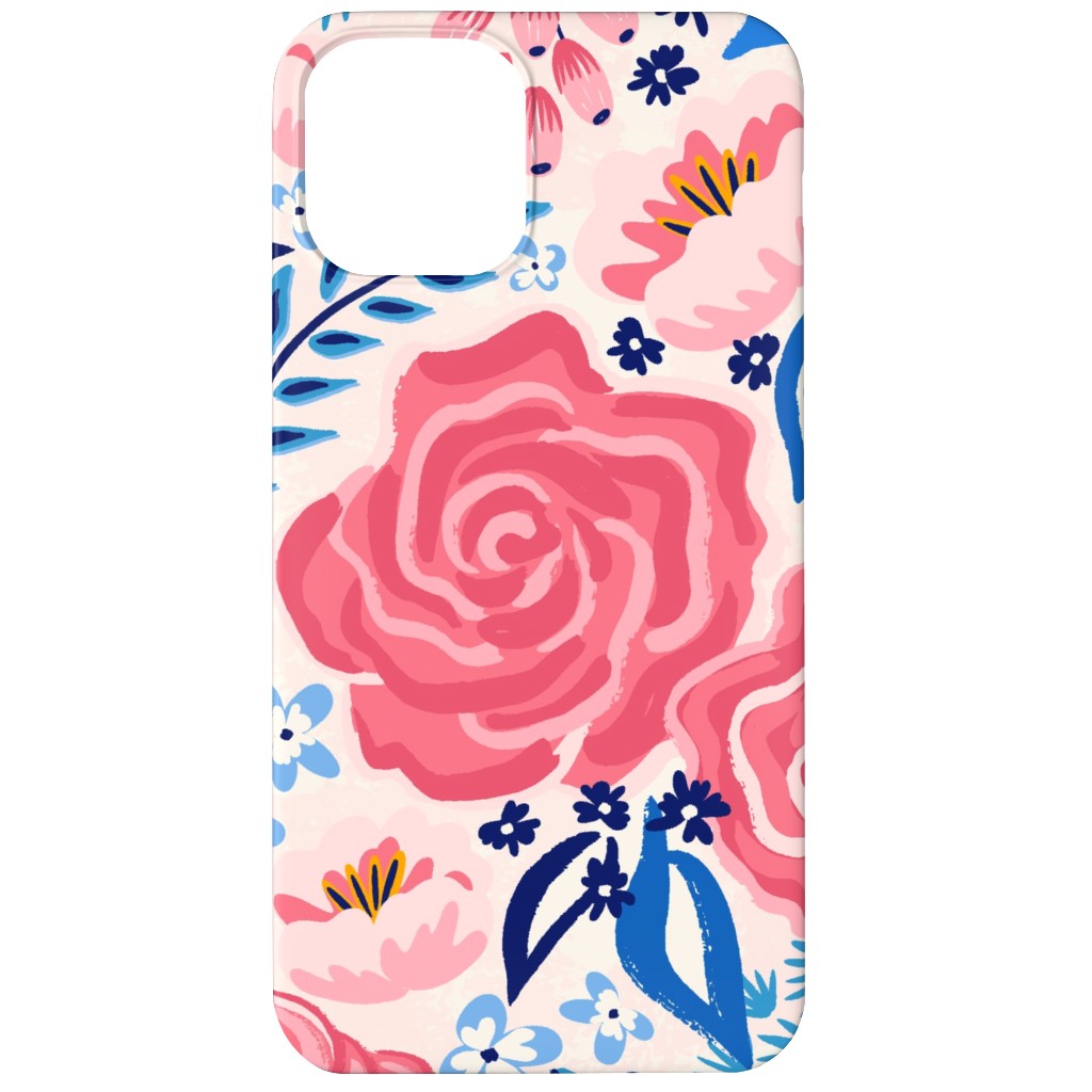 Chintz Roses - Coral and Blue Phone Case, Slim Case, Matte, iPhone 11, Pink
