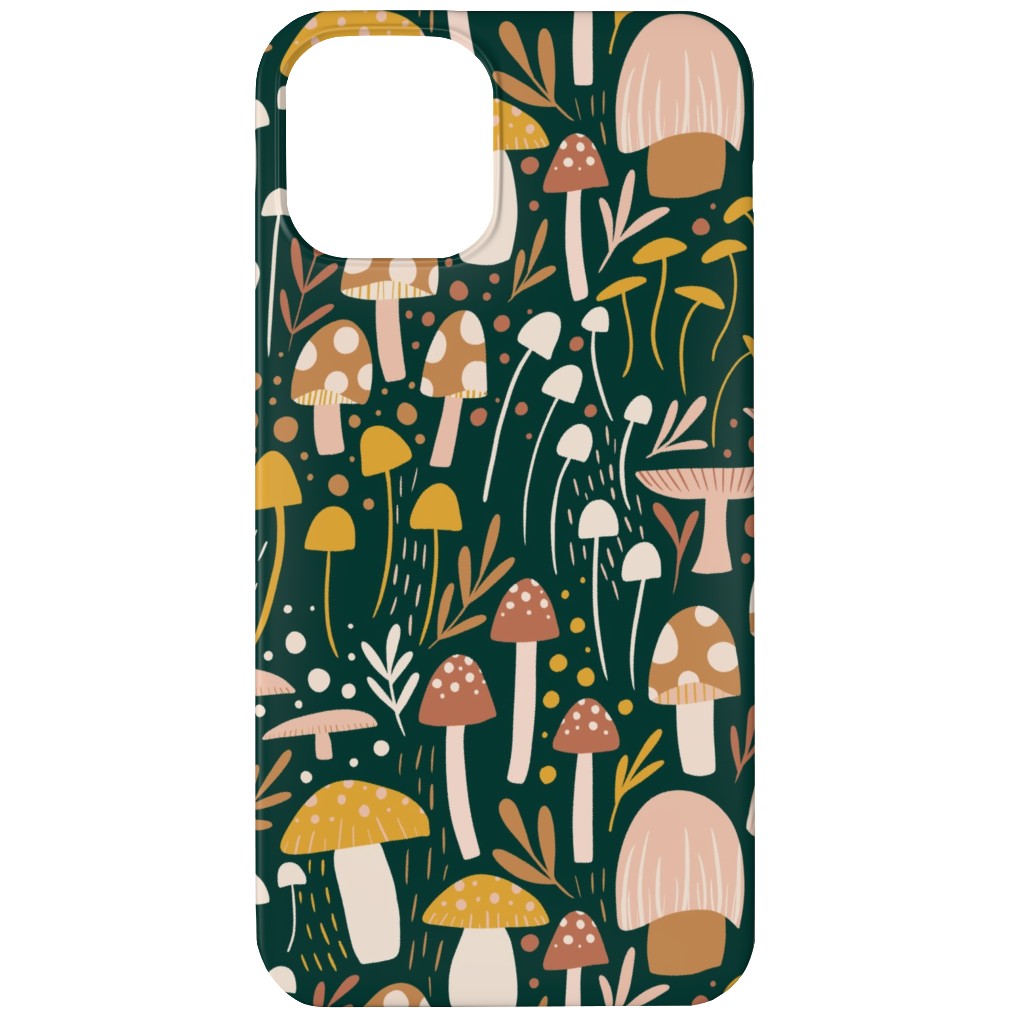 Woodland Mushroom Meadow - Green Phone Case, Silicone Liner Case, Matte, iPhone 12 Mini, Green, Classic Green