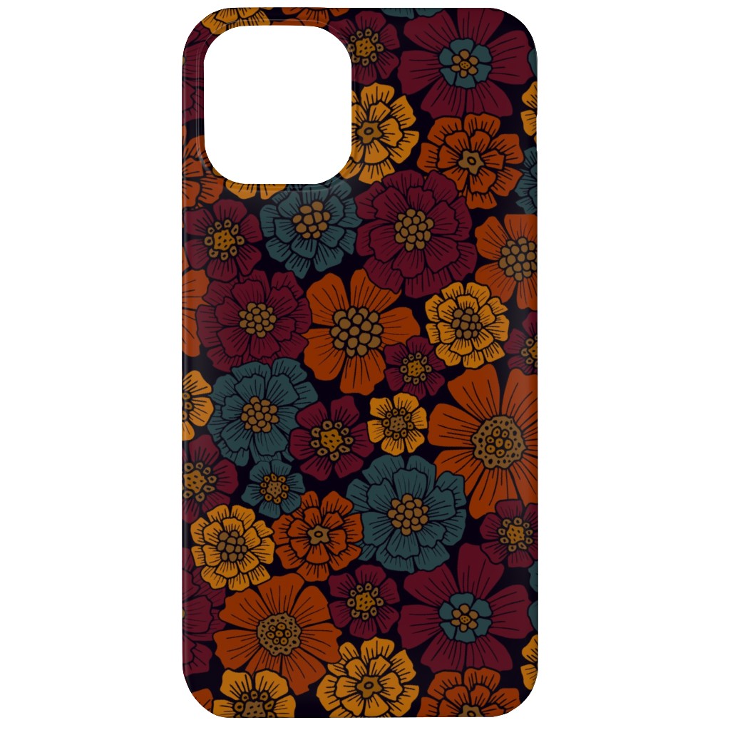 Burgundy, Rust, Mustard & Teal Floral Phone Case, Silicone Liner Case, Matte, iPhone 12 Mini, Red