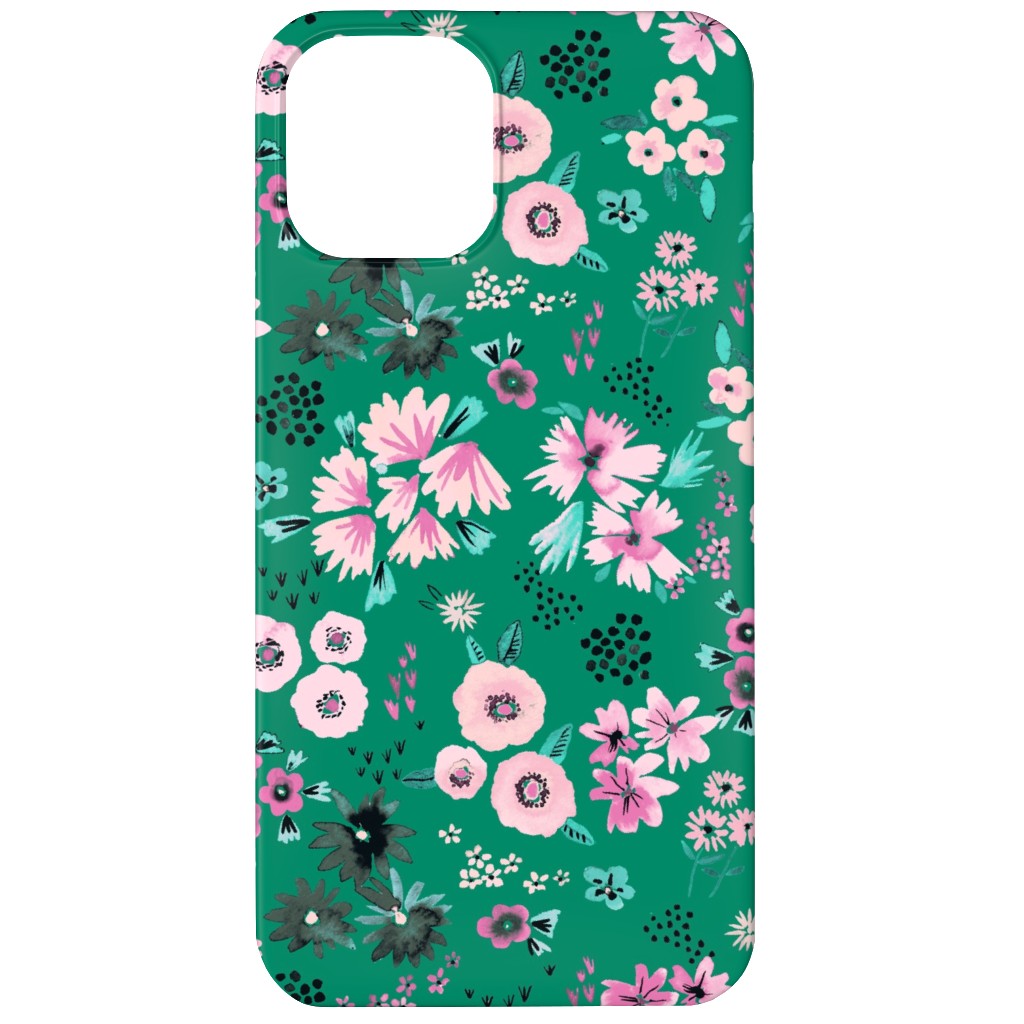 Artful Little Flowers - Green Phone Case, Silicone Liner Case, Matte, iPhone 12 Mini, Green