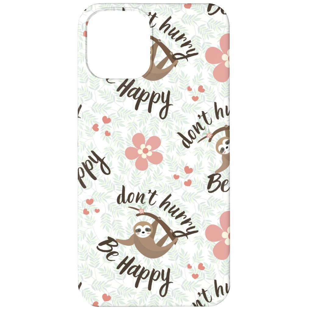 Don't Hurry Be Happy Sloth Phone Case, Silicone Liner Case, Matte, iPhone 12 Mini, Beige, Pearl