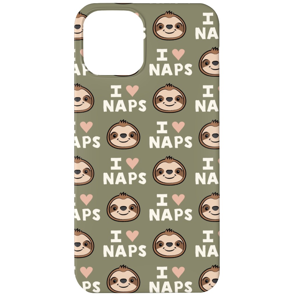I Heart Naps - Cute Sloths - Olive Green Phone Case, Silicone Liner Case, Matte, iPhone 12 Mini, Green, Classic Green