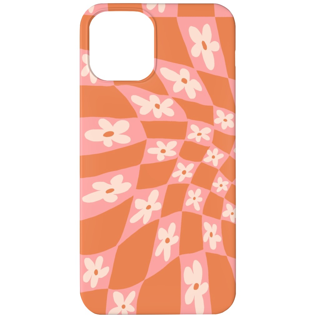 Trippy Chamomile - Floral - Orange and Pink Phone Case, Silicone Liner Case, Matte, iPhone 12 Mini, Orange, Orange