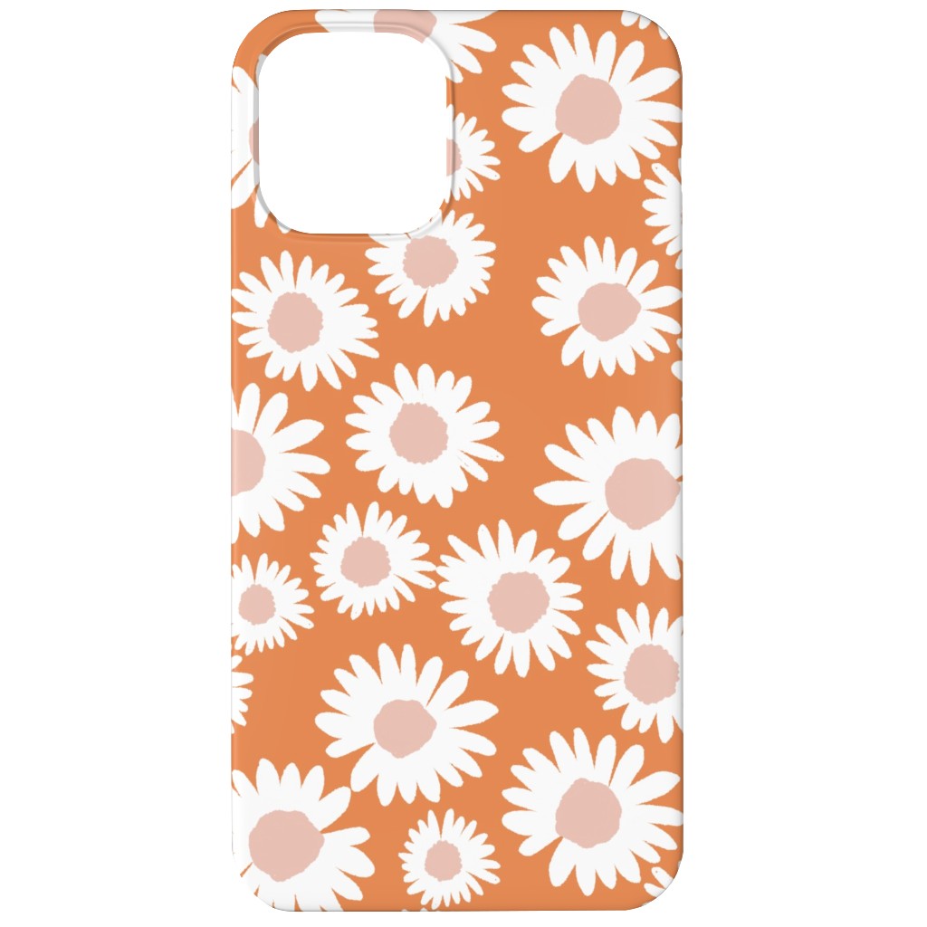 Boho Daisies - Flowers - Muted Orange and Blush Phone Case, Silicone Liner Case, Matte, iPhone 12 Mini, Orange