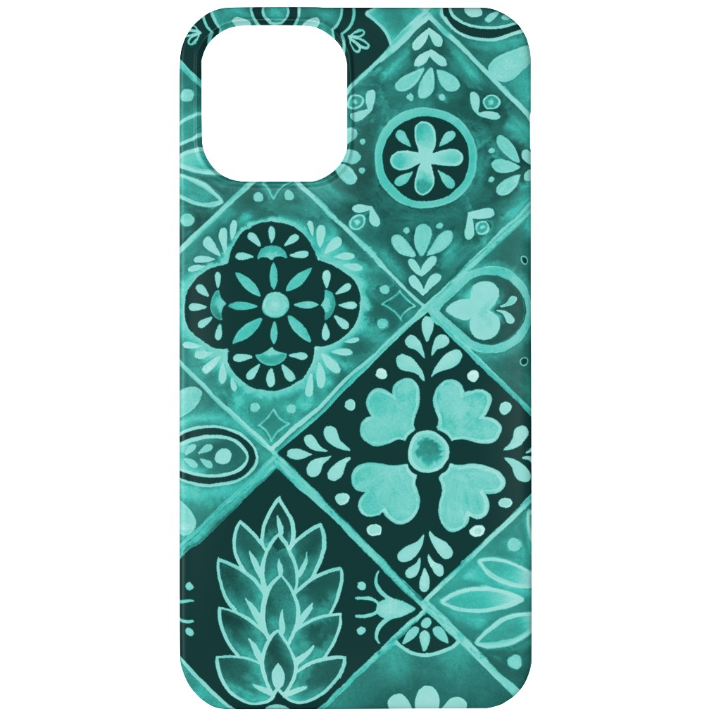 Watercolor Talavera Tiles Phone Case, Silicone Liner Case, Matte, iPhone 12 Mini, Green