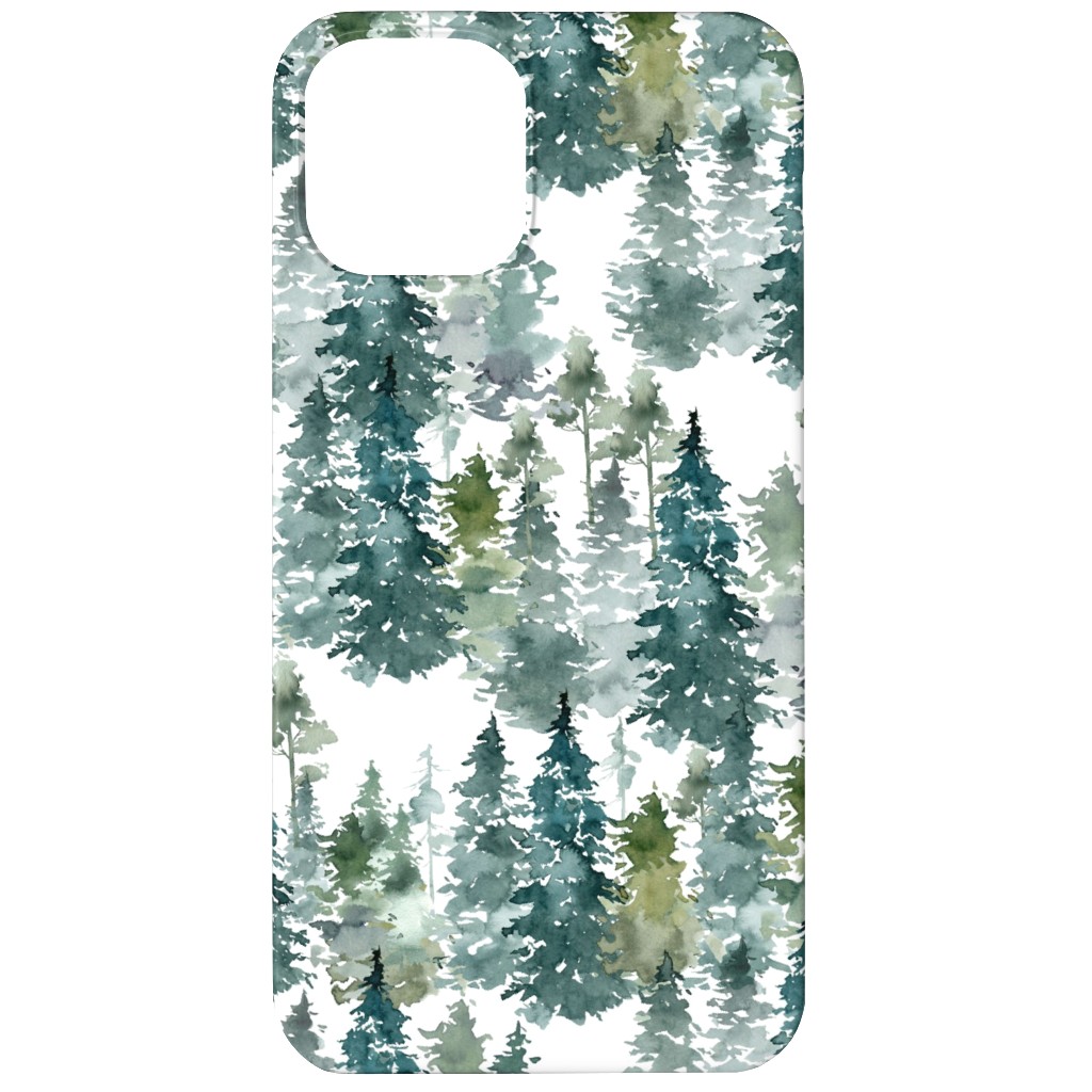 Woodland Trees Watercolor - White Phone Case, Silicone Liner Case, Matte, iPhone 12 Mini, Green