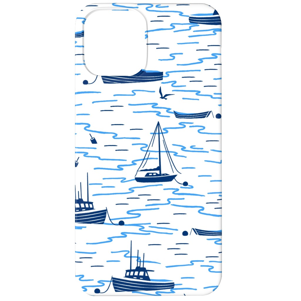 Harbor Boats - Blue on White Phone Case, Silicone Liner Case, Matte, iPhone 12 Mini, Blue