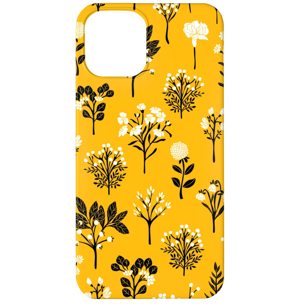 Florals - Yellow and Black Phone Case, Silicone Liner Case, Matte, iPhone 12 Mini, Yellow, Classic Yellow