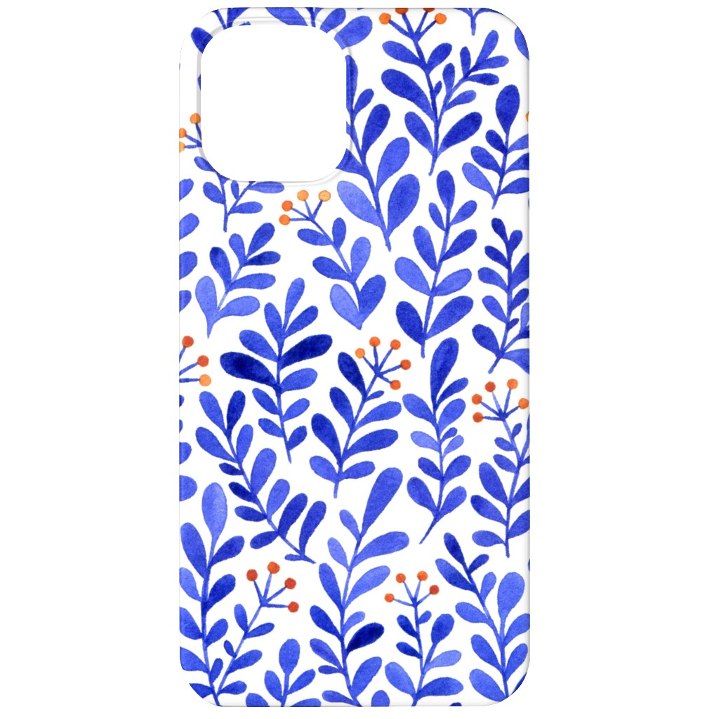 Leaves - Blue Phone Case, Silicone Liner Case, Matte, iPhone 12 Mini, Blue, True Blue