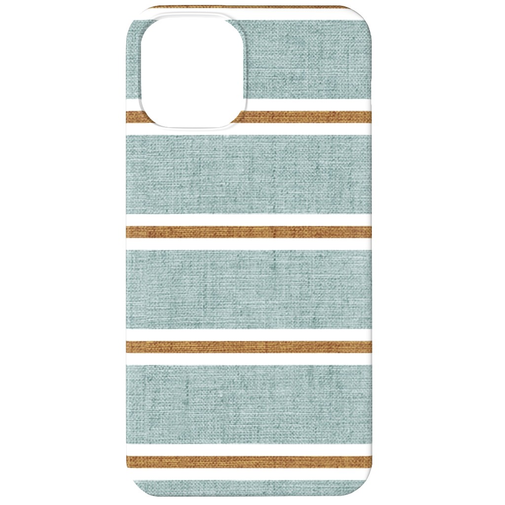 Stripes, Magnolia Flowers Coordinate - Rust on Blue Phone Case, Slim Case, Matte, iPhone 12 Mini, Green, Classic Green