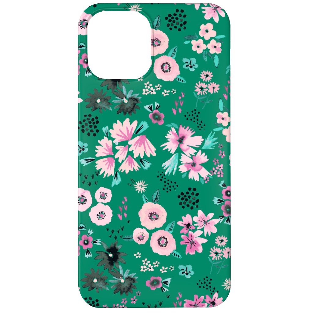 Artful Little Flowers - Green Phone Case, Slim Case, Matte, iPhone 12 Mini, Green