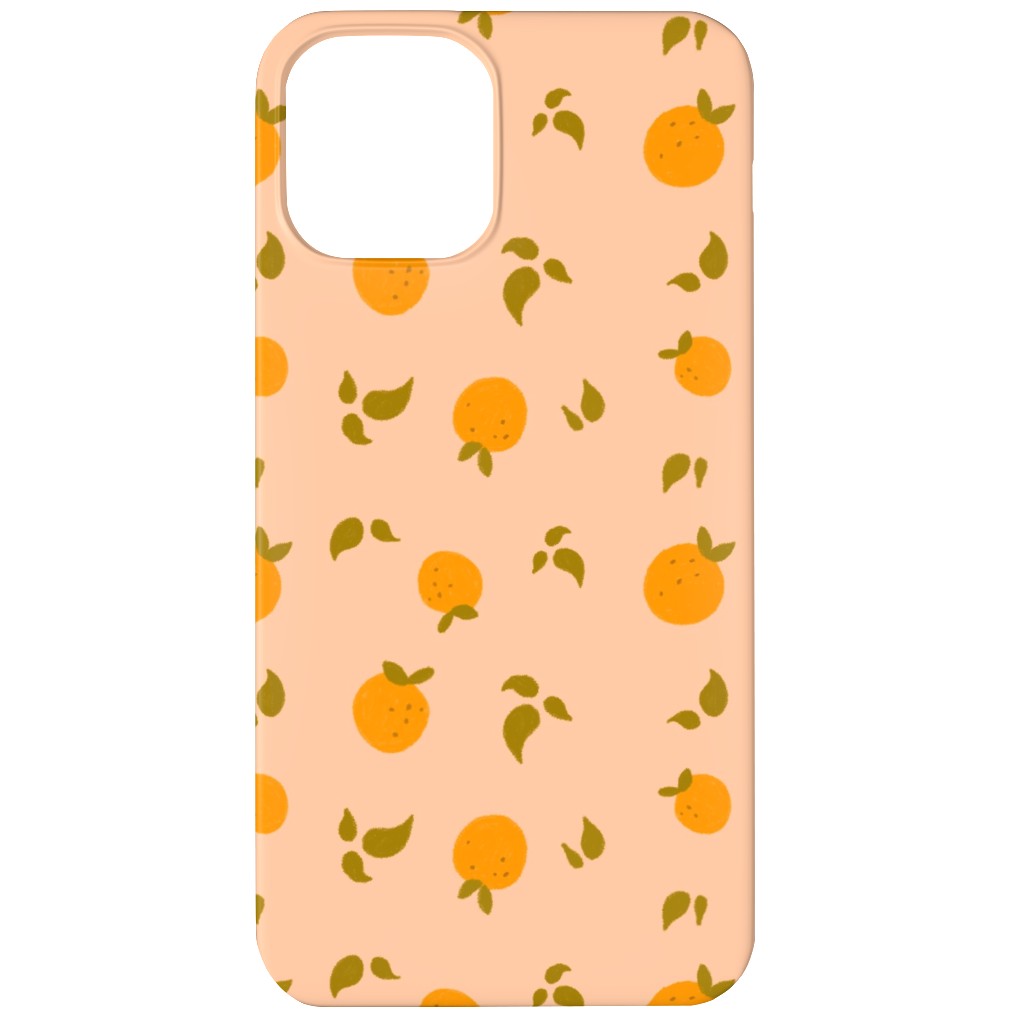 Oranges & Leaves on Peach Phone Case, Slim Case, Matte, iPhone 12 Mini, Orange, Orange