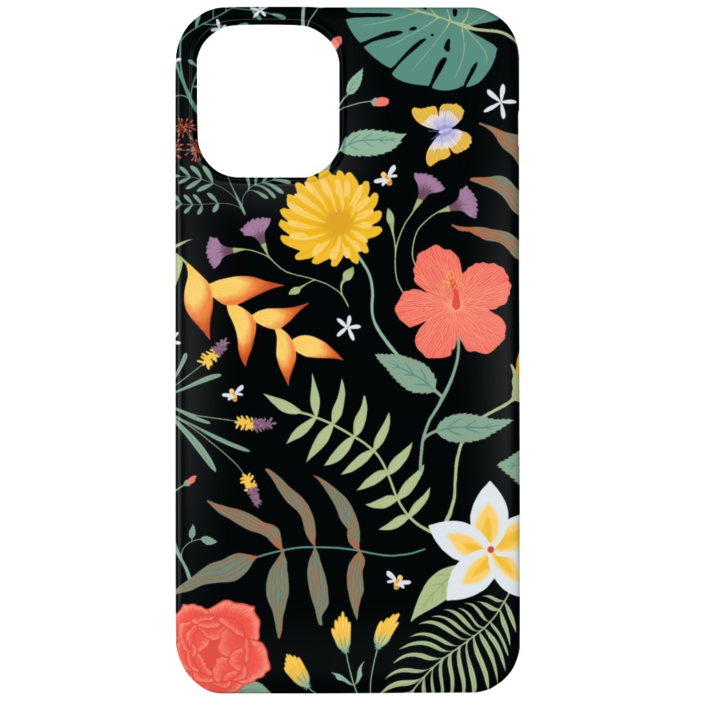 Hawaii Floral - Black Phone Case, Slim Case, Matte, iPhone 12 Mini, Multicolor