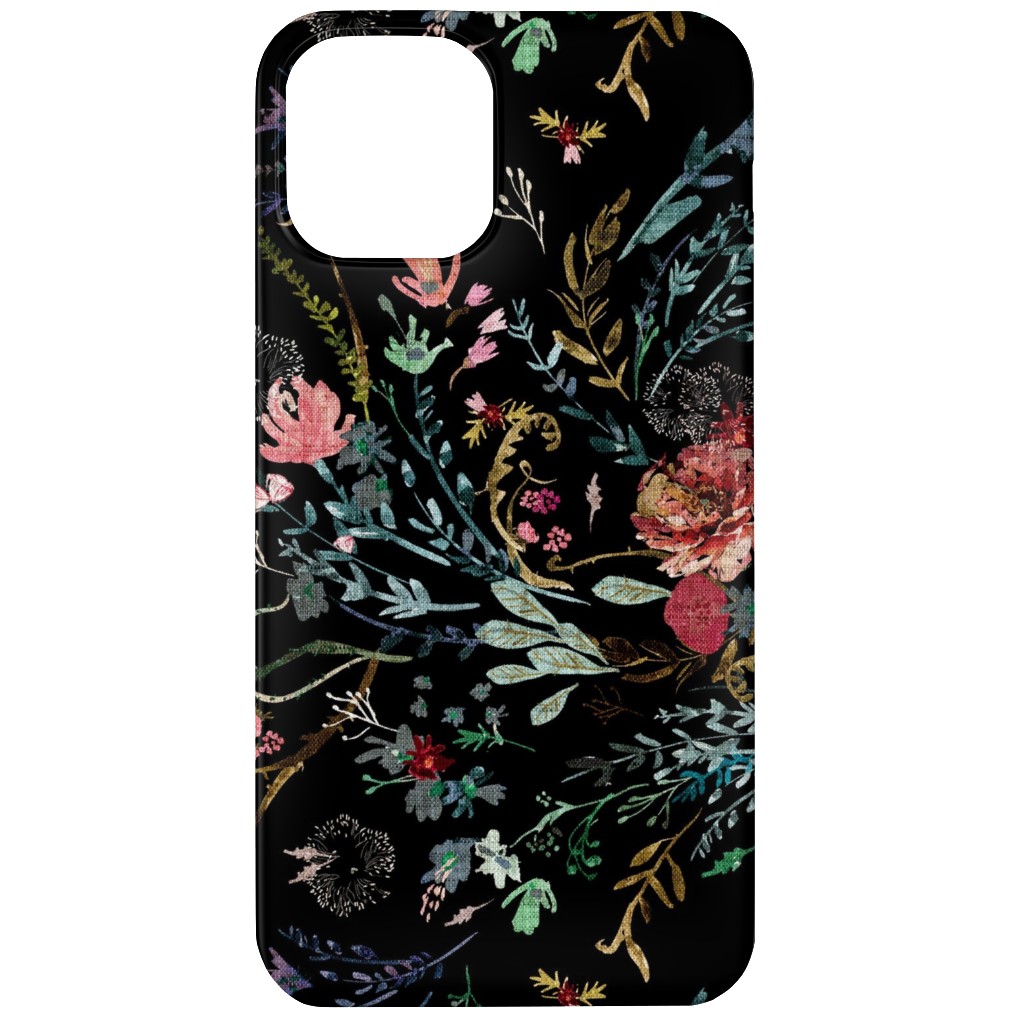 Fable Floral - Black Phone Case, Slim Case, Matte, iPhone 12 Mini, Black, Black