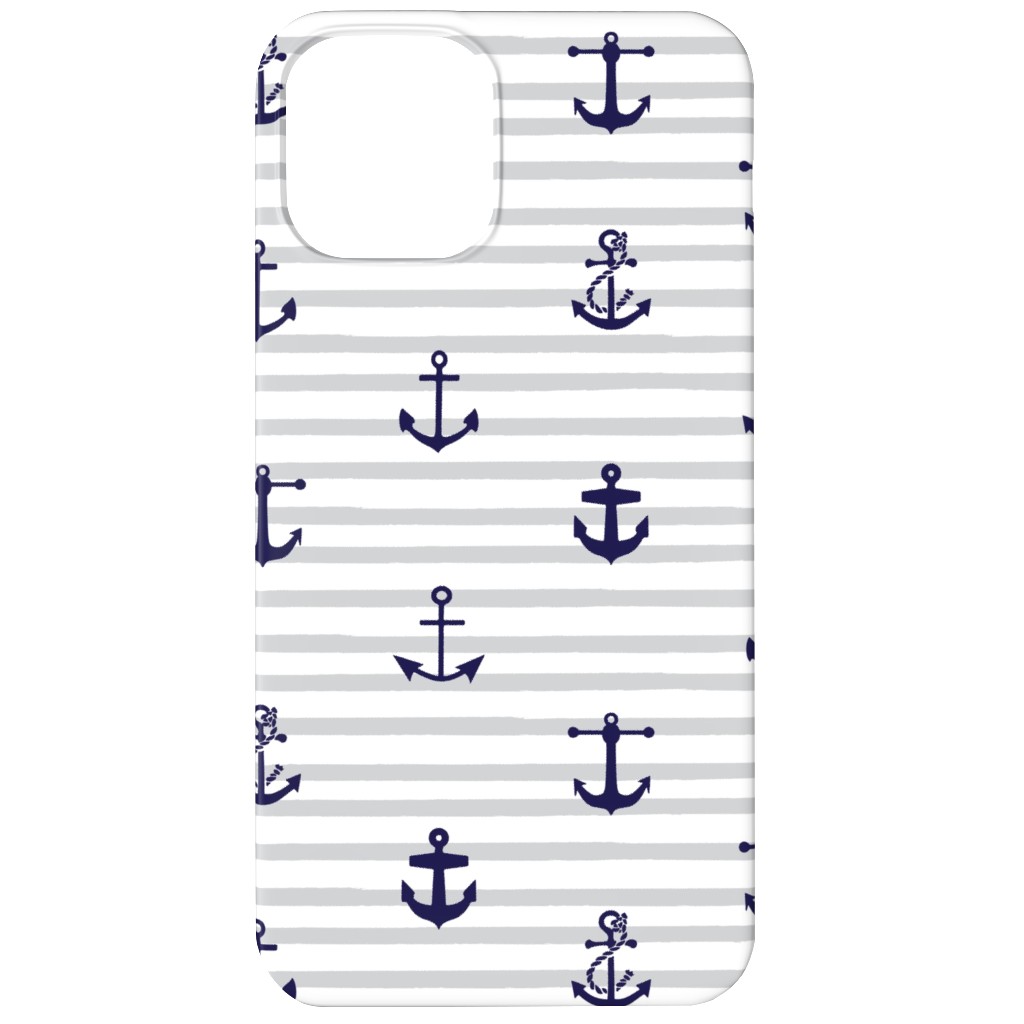 Anchors Away - Black on Gray Stripes Phone Case, Slim Case, Matte, iPhone 12 Mini, Gray