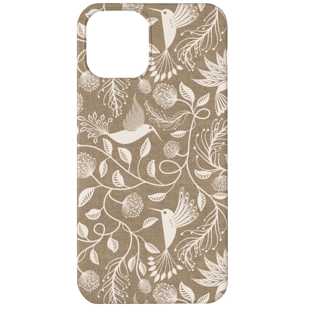 Papercutting Floral and Hummingbirds - Neutral Phone Case, Slim Case, Matte, iPhone 12 Mini, Beige