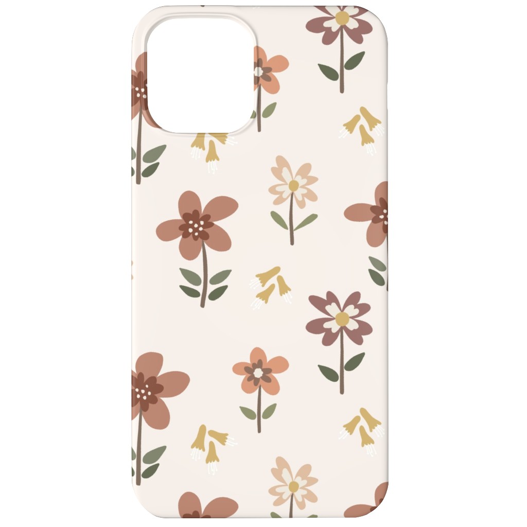 Cute Daisies & Foxgloves Floral - Earth Tones Phone Case, Slim Case, Matte, iPhone 12 Mini, Pink, Bright Pink