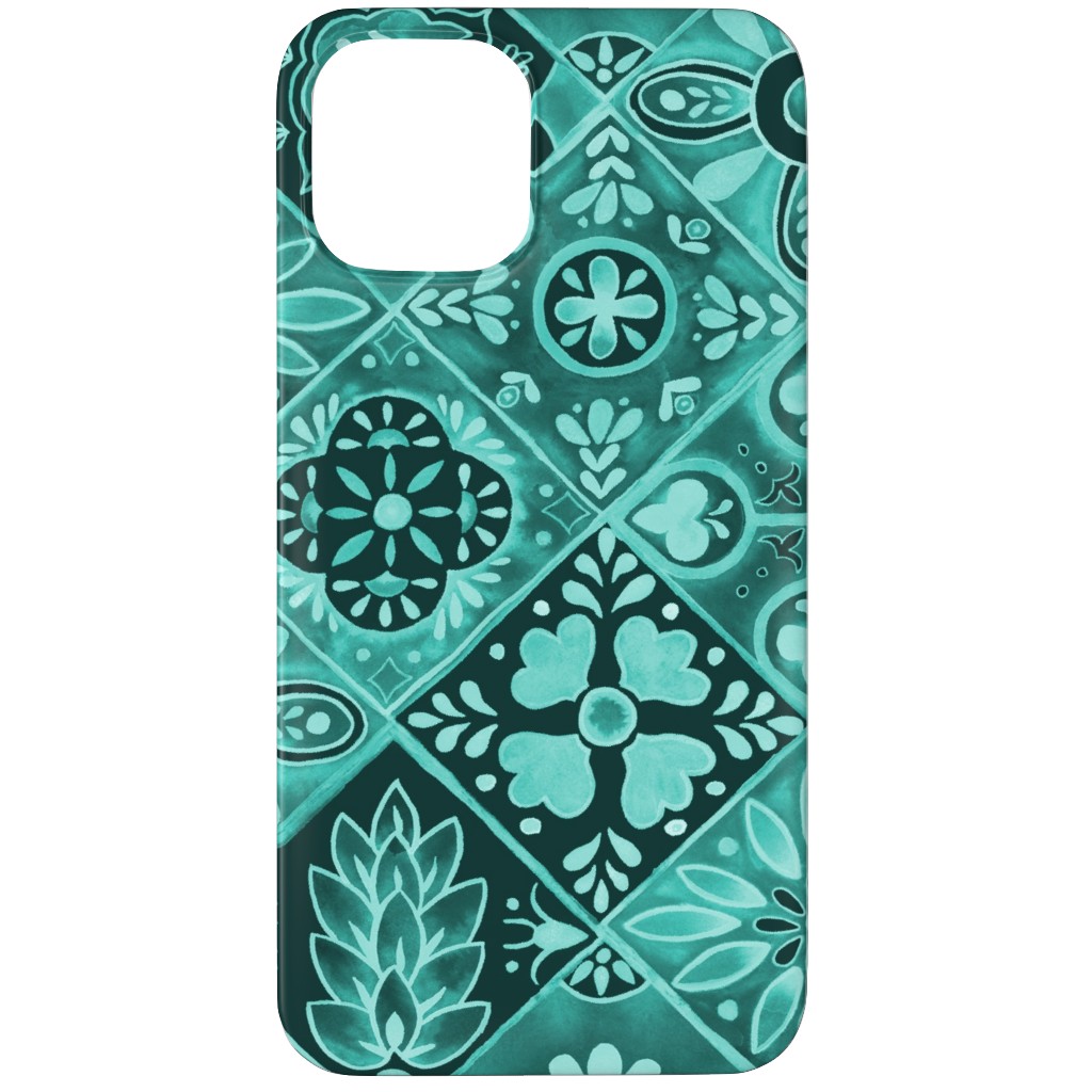 Watercolor Talavera Tiles Phone Case, Silicone Liner Case, Matte, iPhone 12 Pro Max, Green