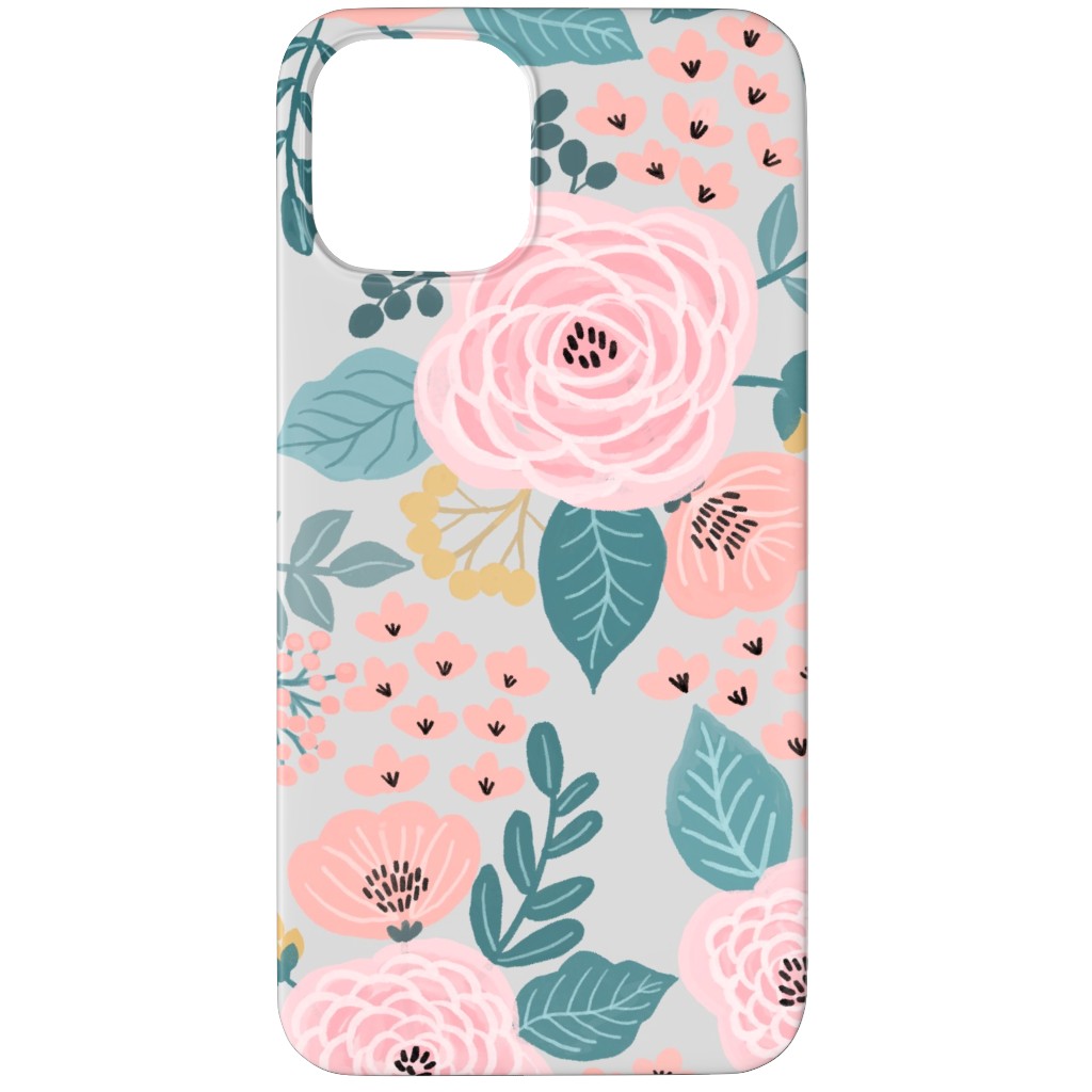 June Botanicals - Gray Phone Case, Silicone Liner Case, Matte, iPhone 12 Pro, Pink
