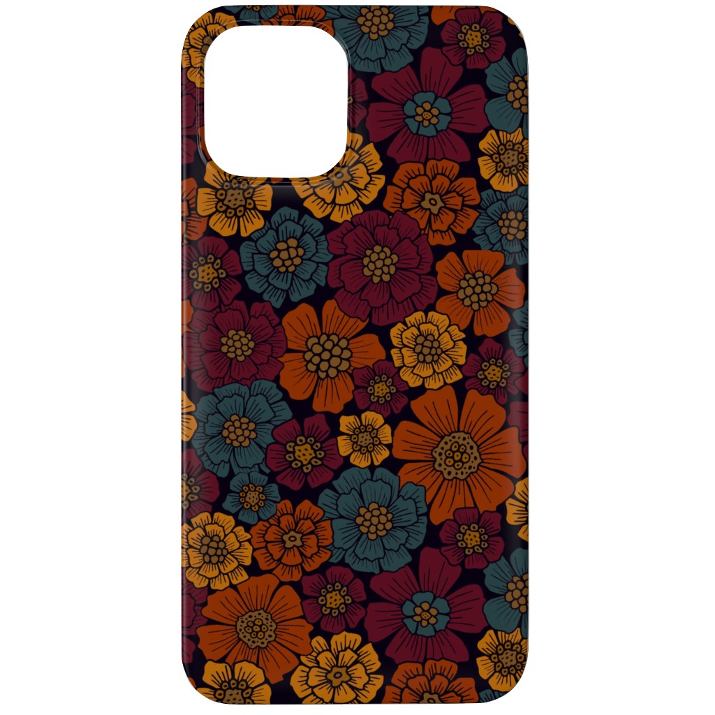 Burgundy, Rust, Mustard & Teal Floral Phone Case, Silicone Liner Case, Matte, iPhone 12 Pro, Red