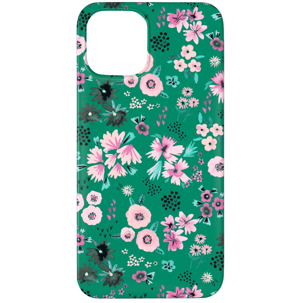 Artful Little Flowers - Green Phone Case, Silicone Liner Case, Matte, iPhone 12 Pro, Green
