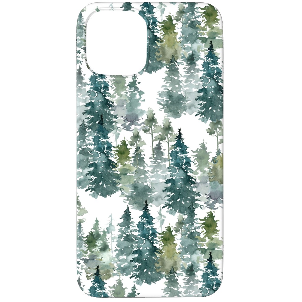 Woodland Trees Watercolor - White Phone Case, Silicone Liner Case, Matte, iPhone 12 Pro, Green
