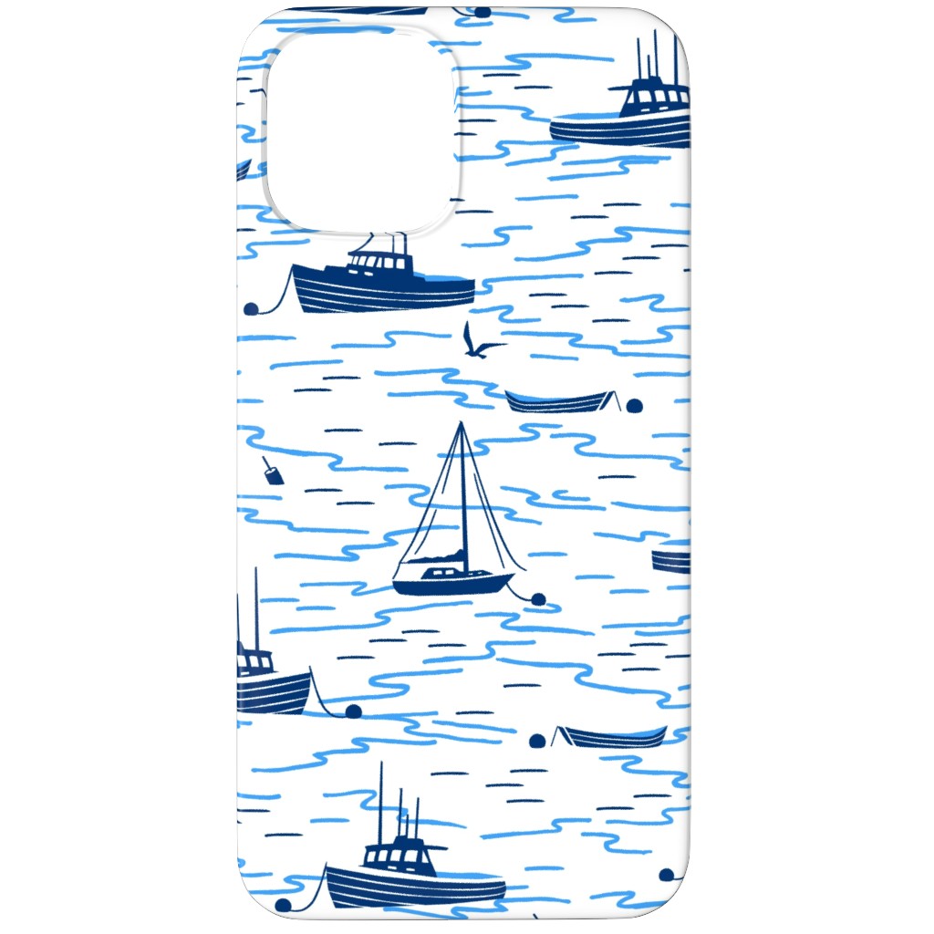 Harbor Boats - Blue on White Phone Case, Silicone Liner Case, Matte, iPhone 12 Pro, Blue